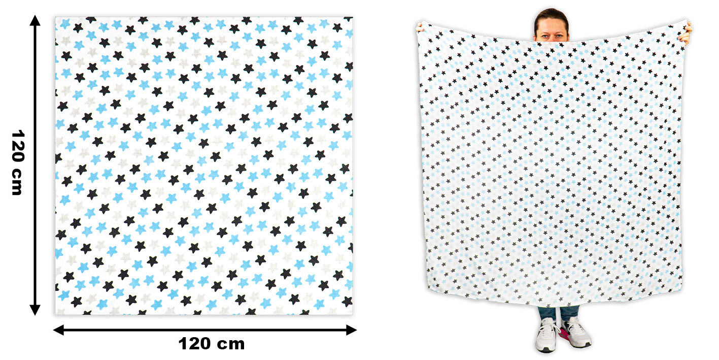 Pielucha bambusowa 120x120 gwiazdki czarno niebieskie